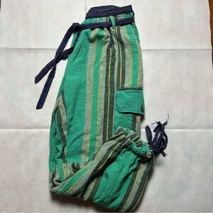 Free People green striped cotton harem pants size XS
